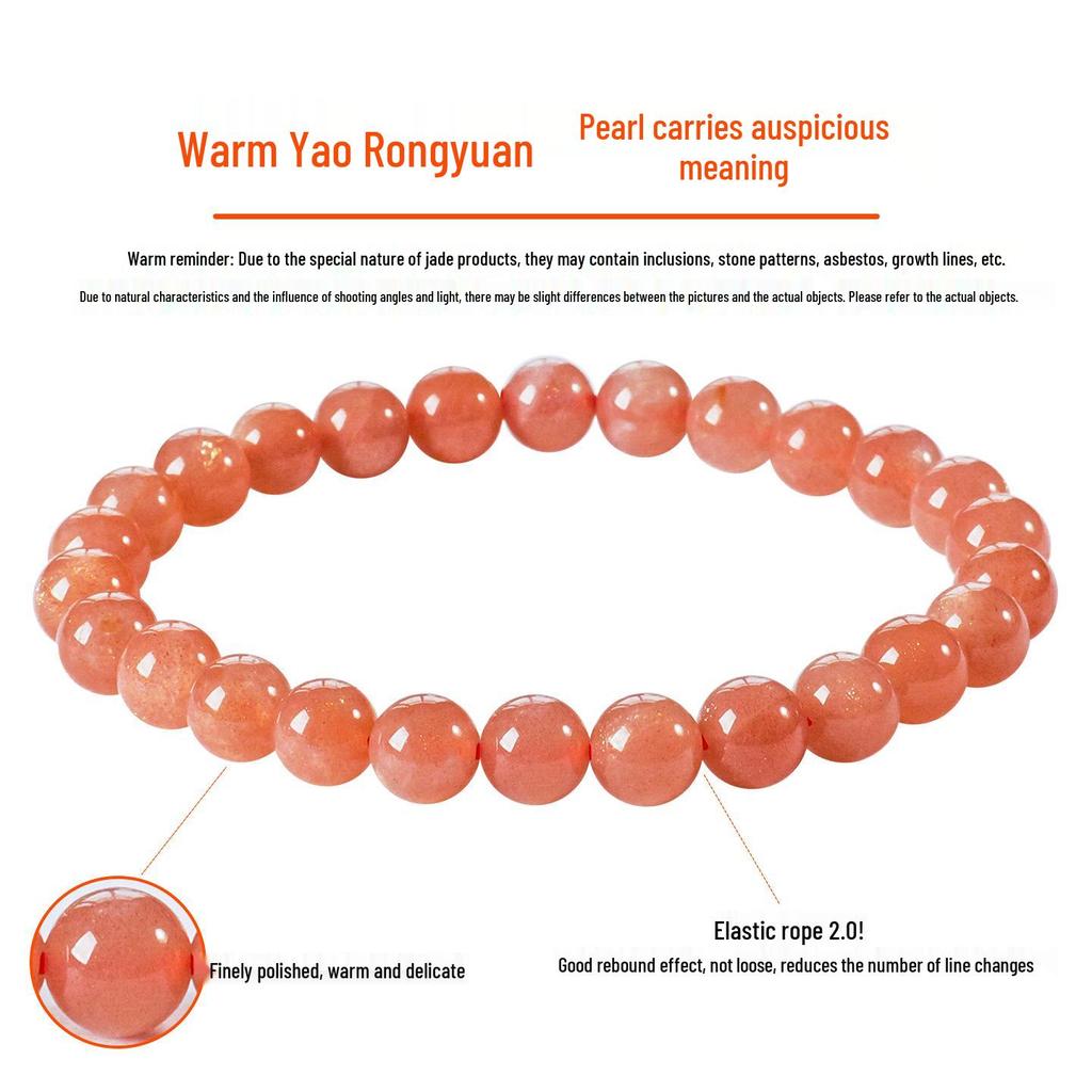 Runya Crystal 7A Grade Sunstone & Orange Moonstone Round Bead Bracelet - Natural Loose Spacer Beads