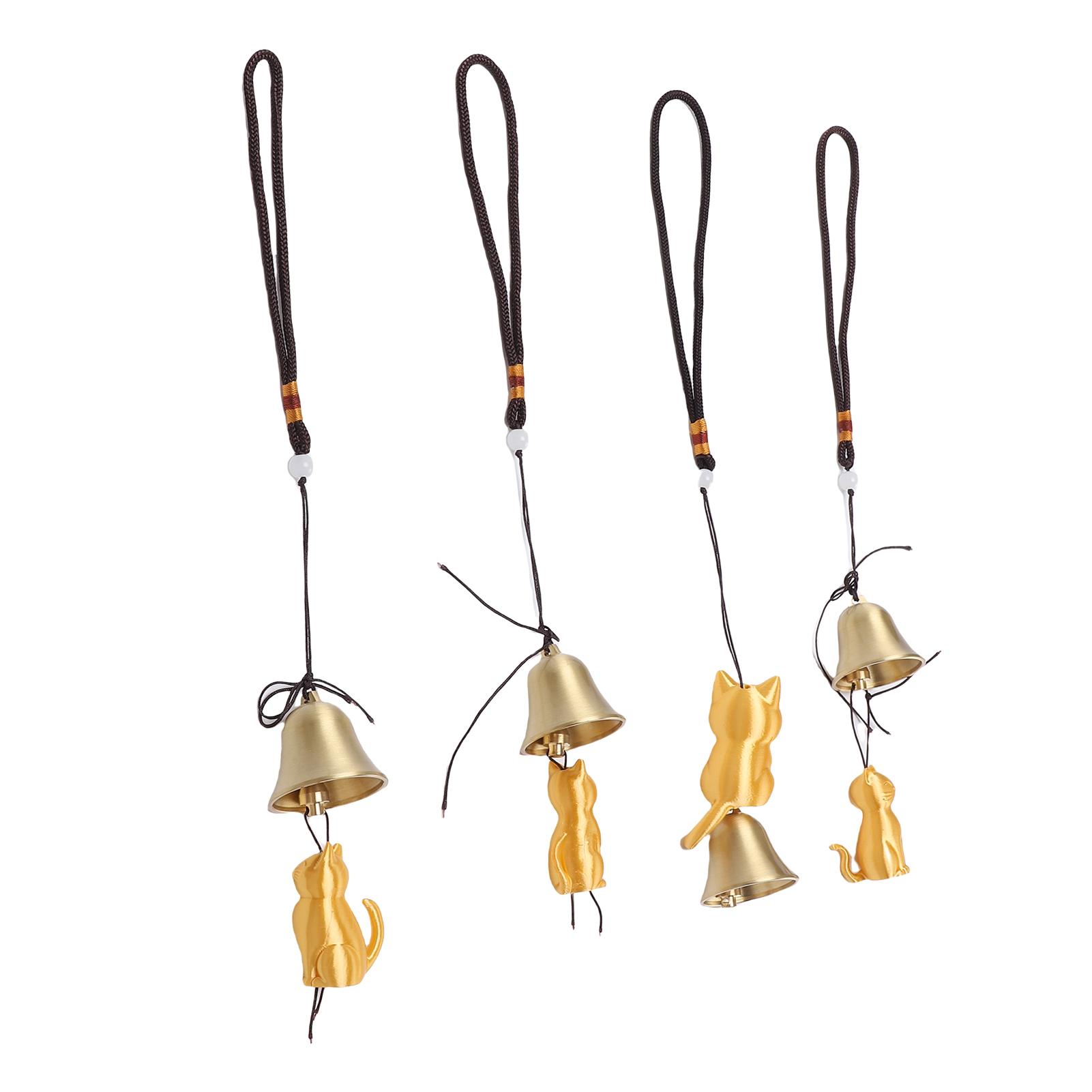 

4PCS Cat Wind Chime Metal PLA Cat Statue Hanging Wind Catcher Memorial Ornament For Garden Yard Porch Decoration Gold