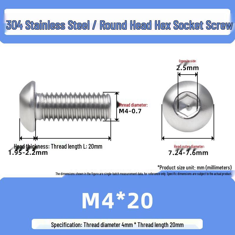 304 Stainless Steel Mushroom Head Hexagon Screw M2-M6