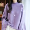 Women's Pure Wool Sweater - Bell Sleeves, Loose Fit, Half-High Neck, Trendy Autumn/Winter Knitwear