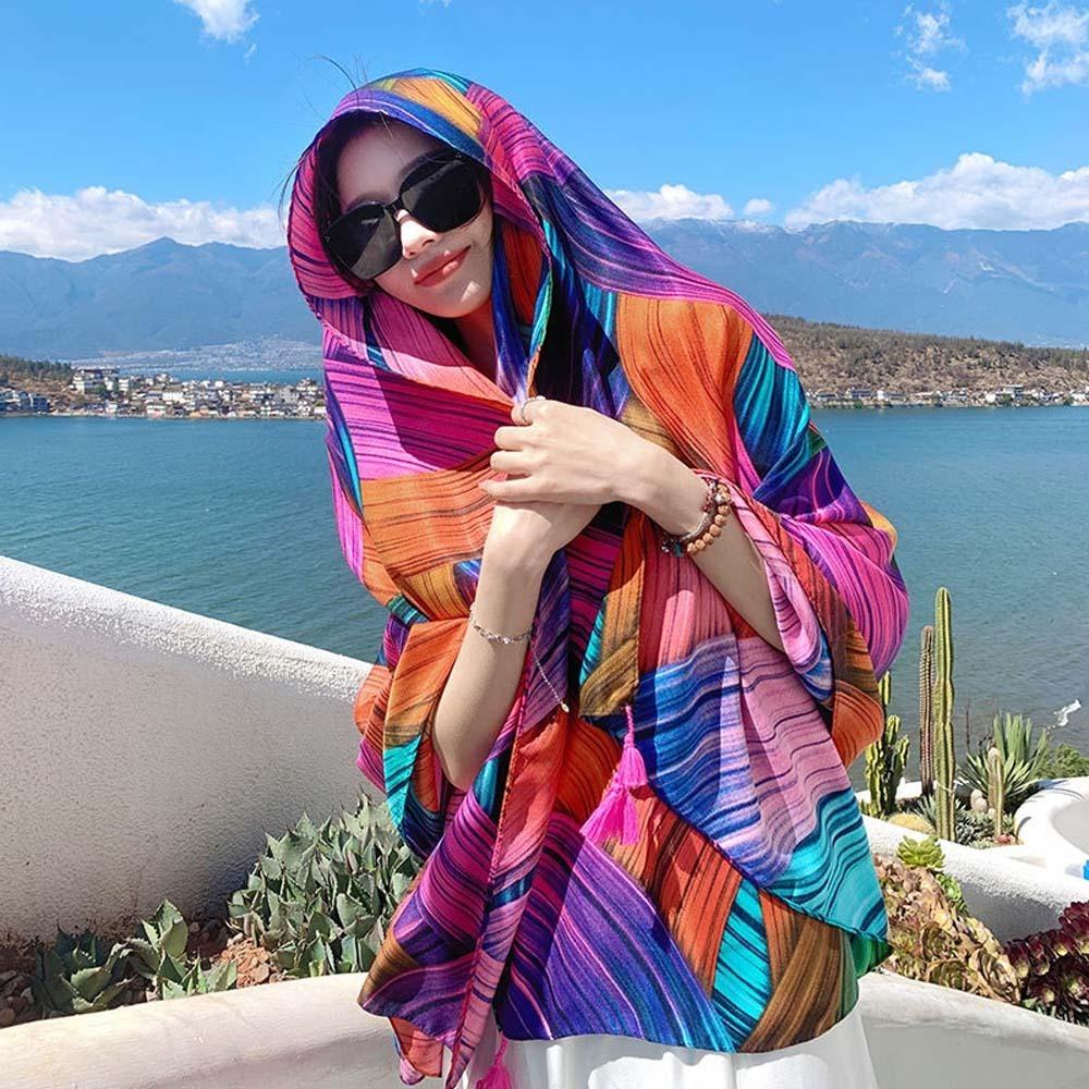 Long Spring Silk Scarf Breathable Square Hijab Scarf Sweet Ethnic Style Yarn Shawl  Neck Decoration