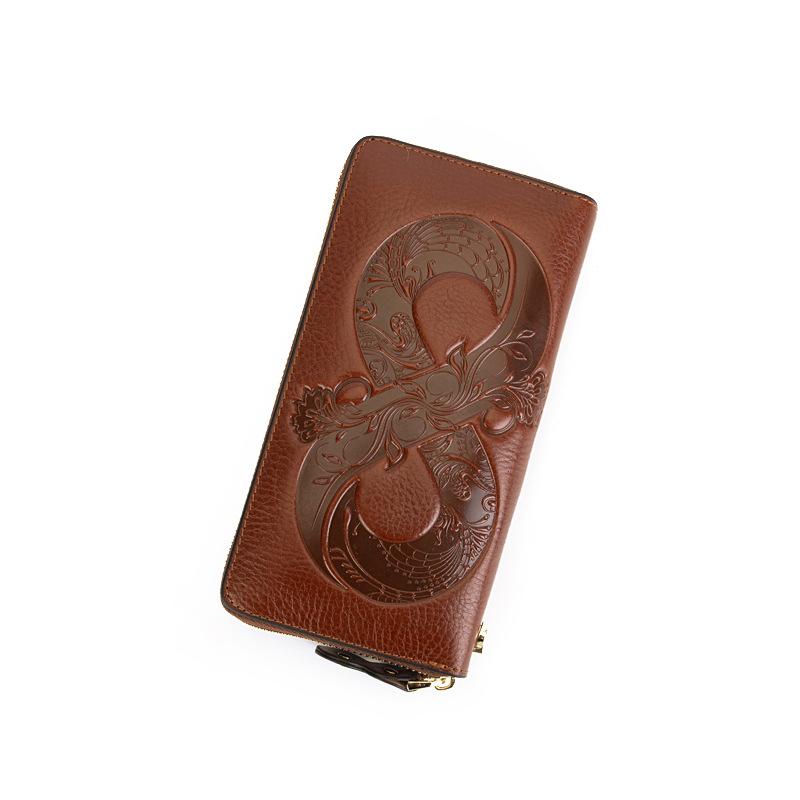 First Layer Cowhide Coin Purse Vintage Embossed-hold Bag Multi-function Card Long Purse