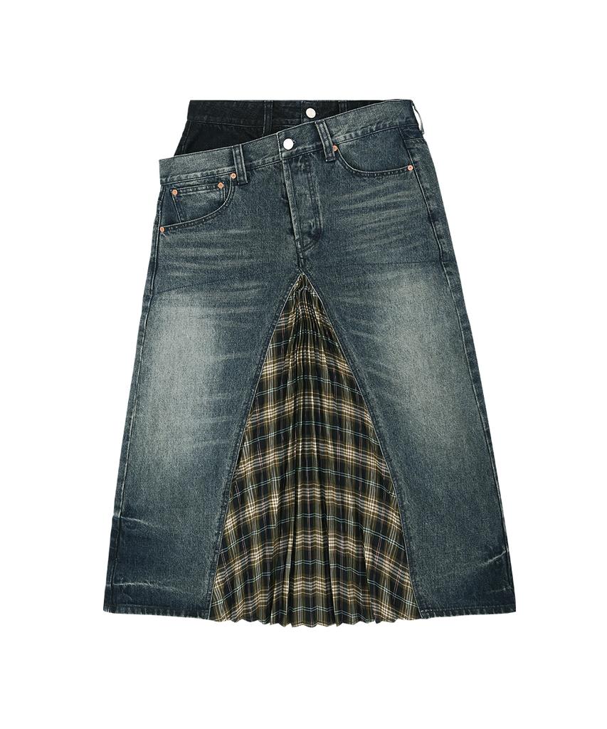 Andersson Bell Pleats Combo Flipped Denim Skirt Apa887W(Blue)