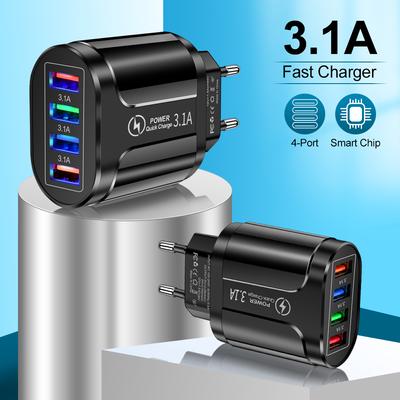 Chargeur de Voyage USB 3.1A 4 Ports Charge Rapide QC 3.0 Charge Murale Pour iPhone 14 13 Samsung Xiaomi Mobile Adaptateur de Charge à Prise