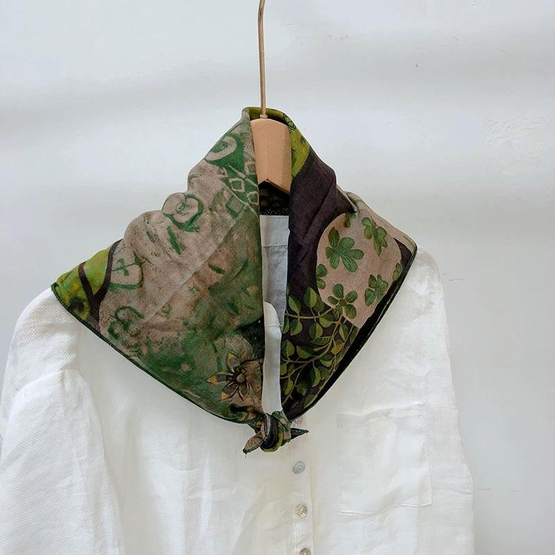 55x55cm Soft Retro Soft Cotton Square Scarf for Women Neckerchief Cotton Headscarf Floral Printed Scarf Hijabs