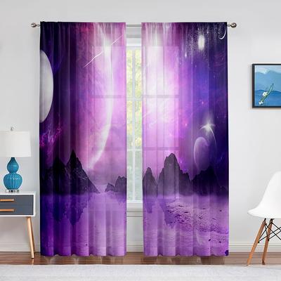 Galaxy Space Lila Fantasie Planeten Berg Transparente Vorhänge für Wohnzimmer Schlafzimmer Heimdekoration Fenster Voiles Tüll Vorhang