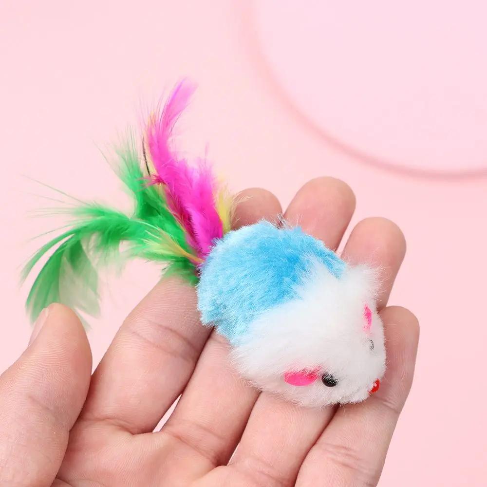 10Pcs Assorted Color Feather Tail Gift Interactive Cat Toy Kittens Mice Rattle Set Cat Mouse Toys
