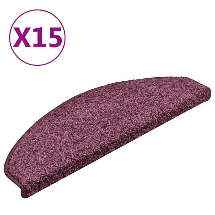 VidaXL Tapis d'escalier 15 pièces 65 x 21 x 4 cm Violet foncé Demi-rond Grand 322385