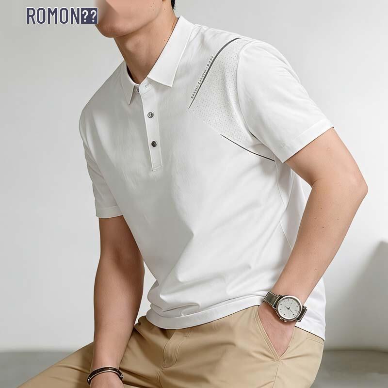 ROMON Men s Business Casual Short Sleeve Polo Shirt 4XL