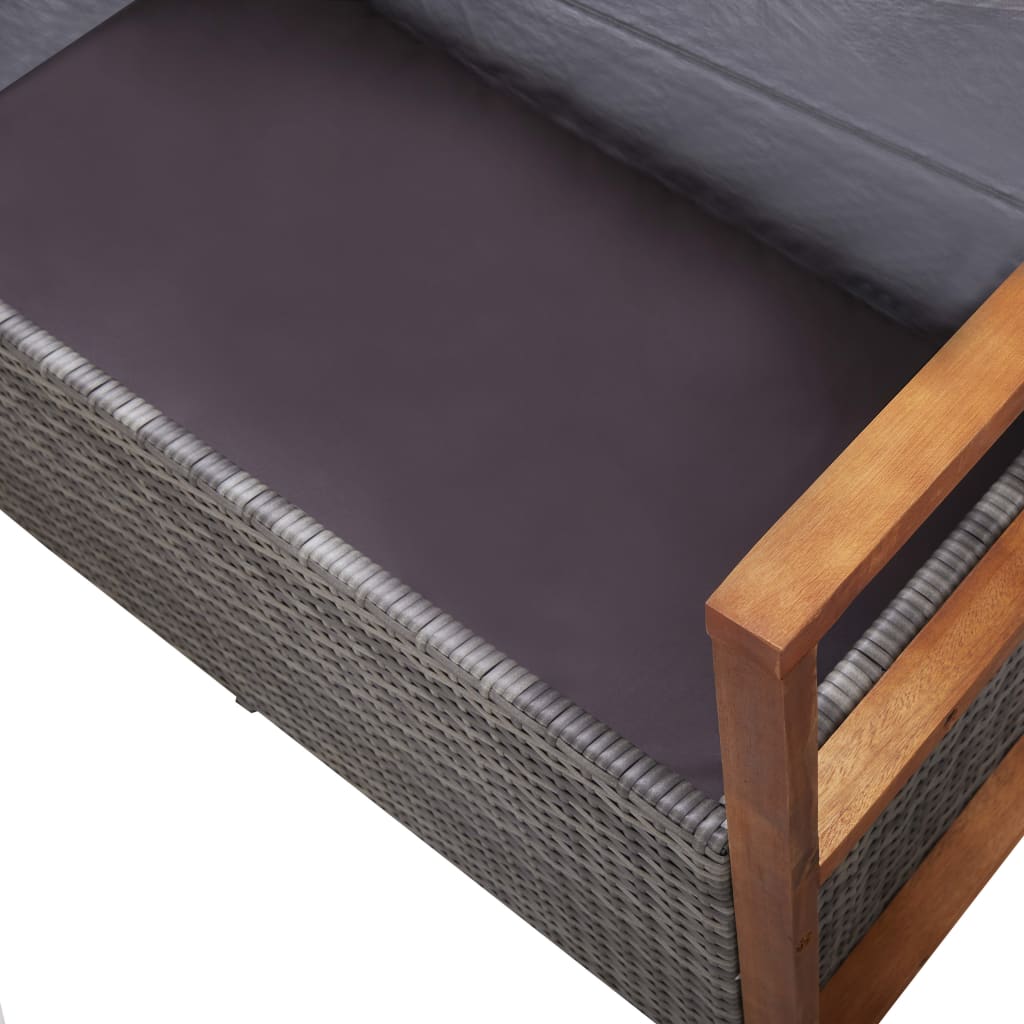 Storage Bench with Storage Space 115 cm Poly Rattan & Solid Acacia Wood Grey