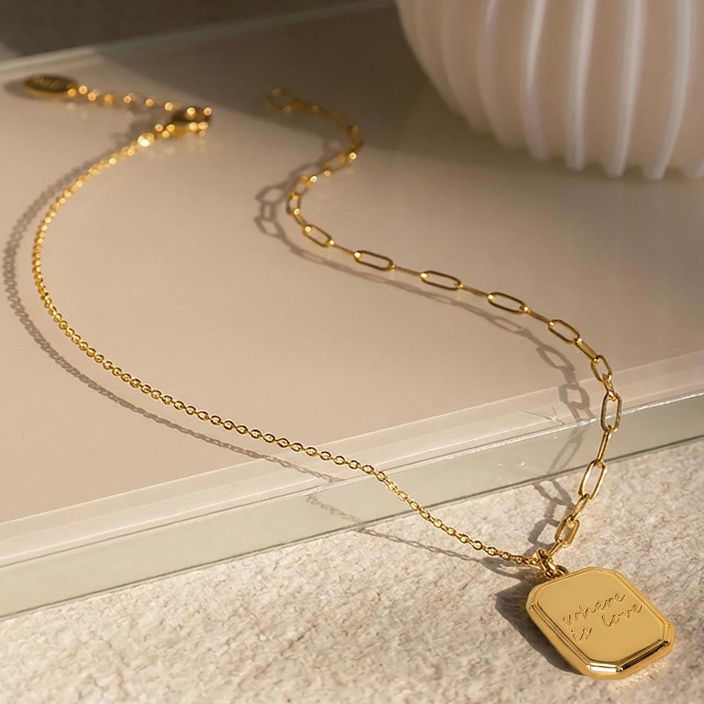 Γαλλικό Στυλ 18 καρατίων Επιχρυσωμένο Ανοξείδωτο Ατσάλι 3D Τετράγωνο Γράμμα Κρεμαστό Κολιέ Choker - Απλά Κοσμήματα