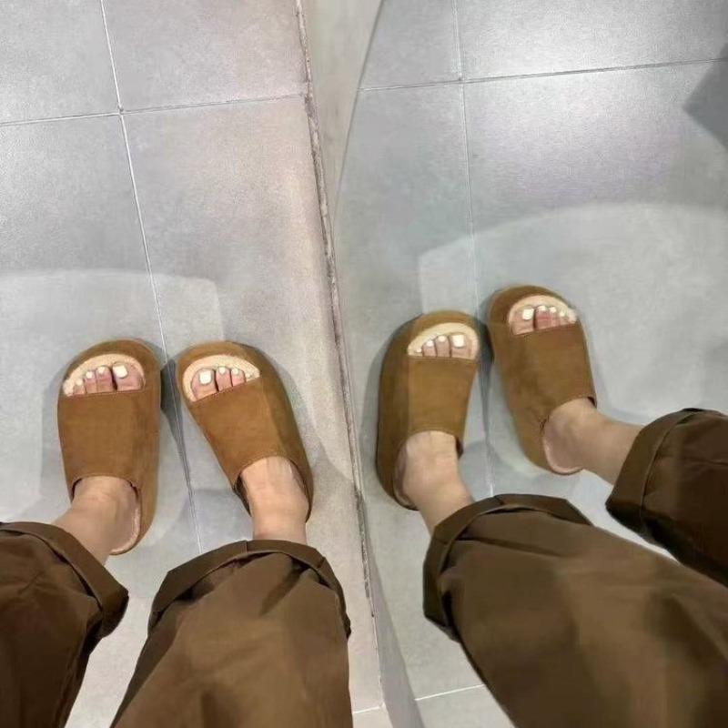 Fashion Flats Slippers Women Suede Fur Platform Shoes 2025 Trend New Fashion Flip Flops Slingback Winter Woman Slides Casual Zapatillas