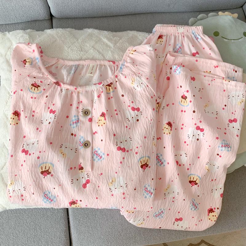 Women's Cloud Cotton Cartoon Pajama Set – Long Sleeve, Crew Neck, Plus Size, Outdoor Wear