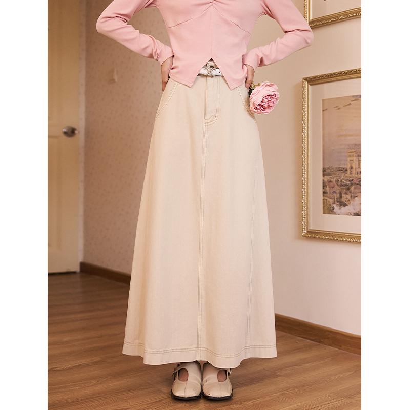 Mishow Dámská džínová sukně 2023 podzimní nová vintage s vysokým pasem univerzální 100% bavlna dojíždějící volné elegantní sukně MXC43B0110