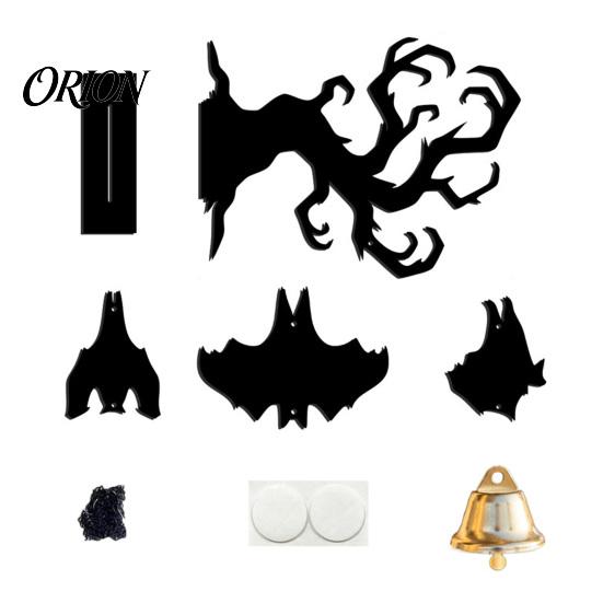 Festival Gift for Halloween Hanging Wall Decor, Matte Black Dead Branch Bat Silhouette Ornament Decor with Metal Bell, Easy Install Indoor Outdoor