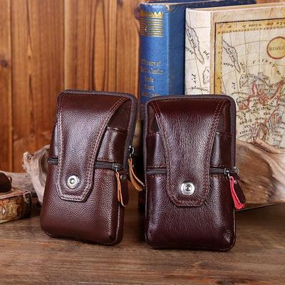 Men's Vertical Waterproof Cowhide Phone & Coin Belt Bag