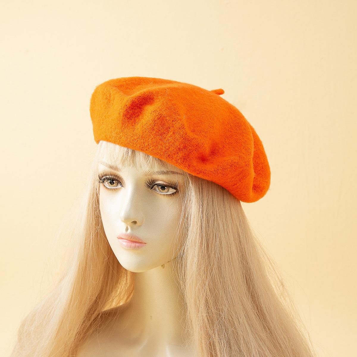 

1 шт. Женский вязаный берет однотонного цвета, элегантный японский стиль, подходит для повседневных поездок и шопинга, винтажный кэжуал оранжевый