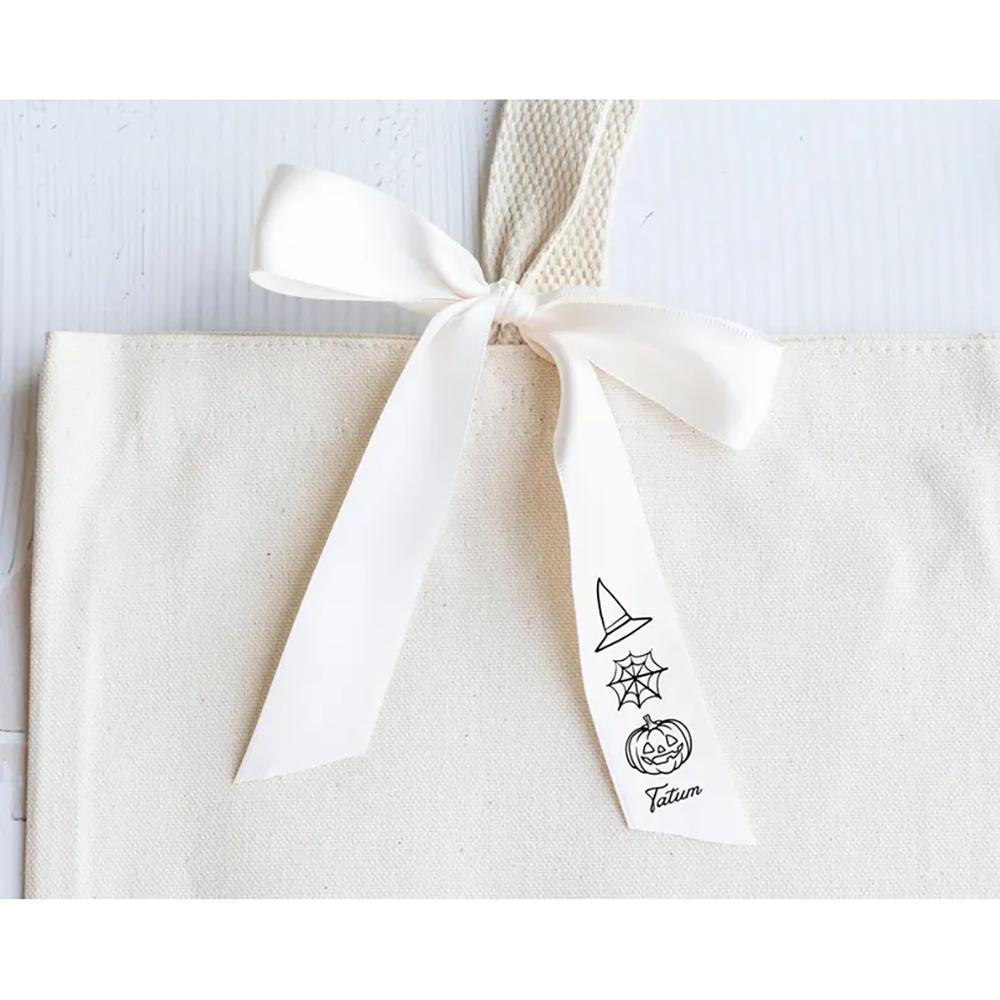 5Pcs Personalized Name Bow Ribbon Halloween Name Card Placecards Wedding Bachelorette Party Decorate Ribbons Spooky Season Gift