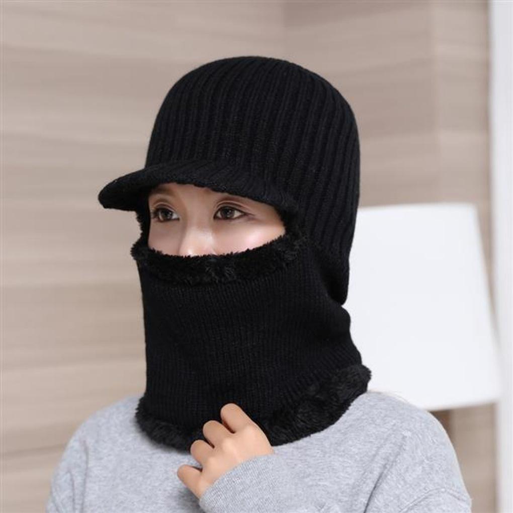 Breed Neck Warmer Fur Hat (Black) / Integrated Knit Brim Hat