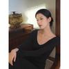 Knitted dress women's early autumn new inner fit slim and thin hip skirt black long-sleeved high-end long dress