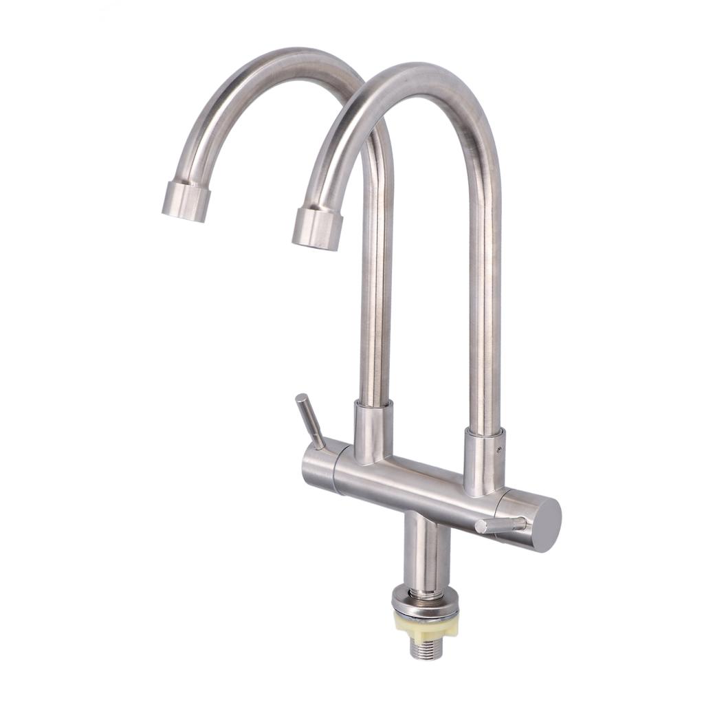 Robinet chiuvetă G1/2 rotativ universal din oțel inoxidabil 304 cu cap dublu, robinet de apă rece simplă