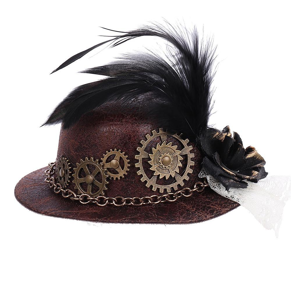 Fashion Scarecrows Witch Hat Gears Feather Goth Headwear Steampunk Hair Clip  Headgear