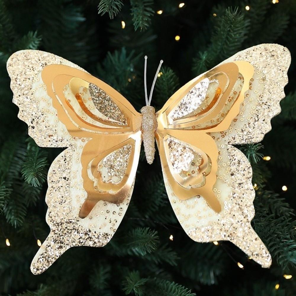 Glitter Christmas Butterfly Pendant with Clip Realistic Butterfly Hanging Decor Colorful Reusable Xmas Tree Decoration