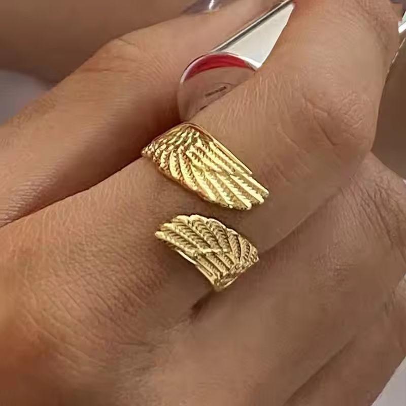 Stainless Steel Rings For Women Men Exaggeration Punk Angel Wings Wide Edged Open Index Finger Ring Charm Jewelry Accessories