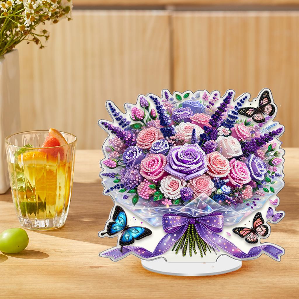 Flower DIY 2D Flat Acrylic Diamond Art Decorations Round Drill Crystal Art Craft Decoration for Adults Gift Home Decor