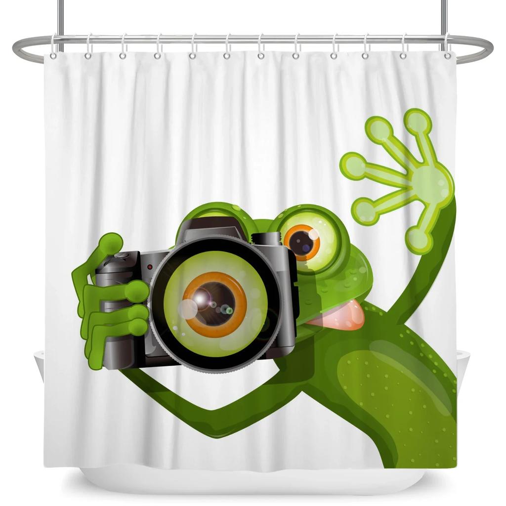 Funny Frog Cartoon Shower Curtain Sets Leaf Animal Creative Children Bathroom Decor Waterproof Fabric Home Hooks Bath Curtains