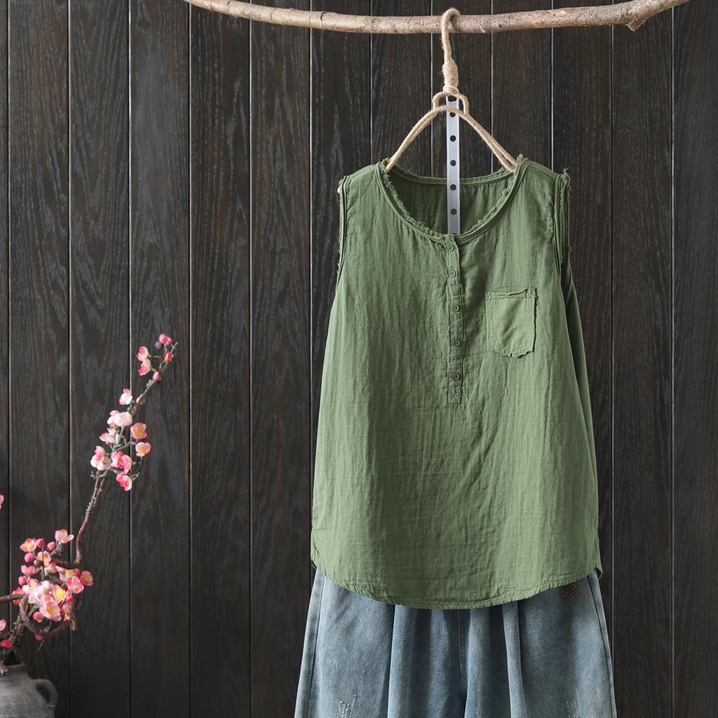 Women's Cotton Tank Tops Japan Fashion Summer Sleeveless Loose T-Shirts Tops Mori Girl Casual Button Down Shirts