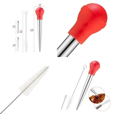 Ensemble de Baster Pratique de 4 Pièces Aiguilles à Baster en Acier Inoxydable et Brosse de Nettoyage pour Cuisiner X3UC