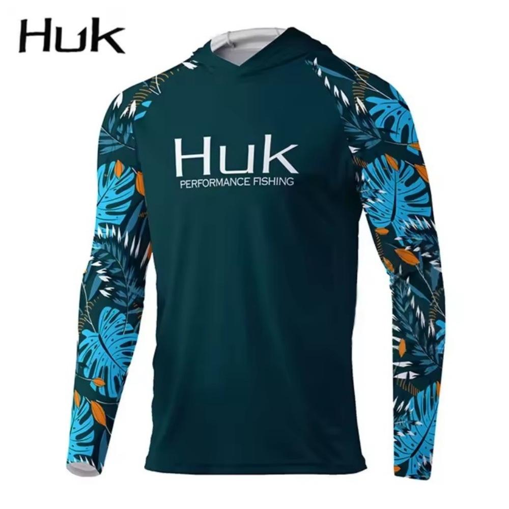 HUK Summer Fishing Shirt Men's Long-Sleeve Hooded Fishing Suit UV Protection Upf 50 + Fishing Wear
