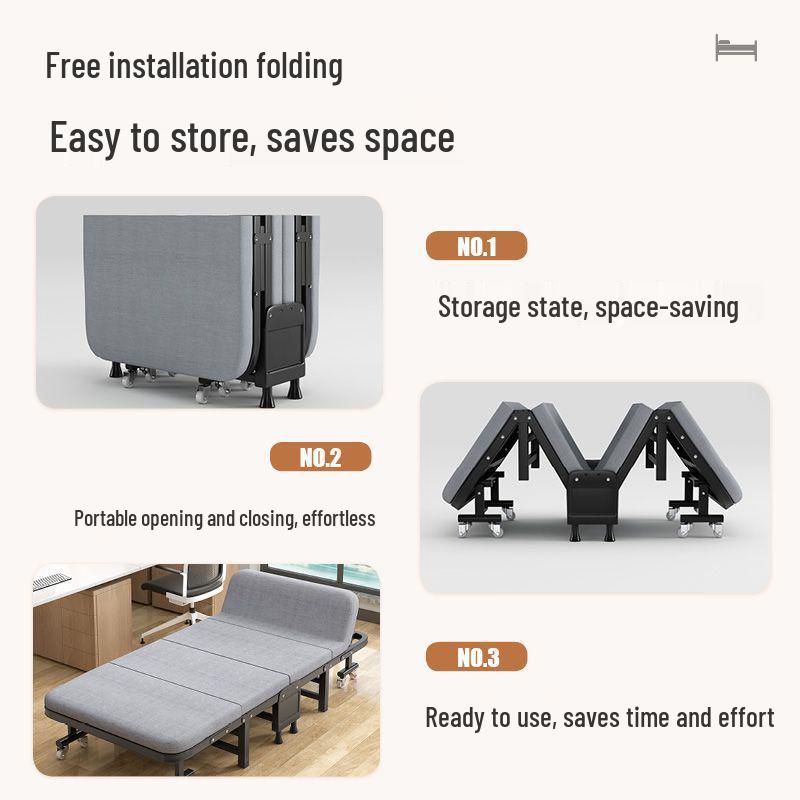 Adjustable Multi-Wheel Folding Bed for Office, Hospital, or Bedroom Use