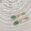 "Yu Zhuo Lake" Needle-plated romantic green zircon flash gentle earrings Court earrings