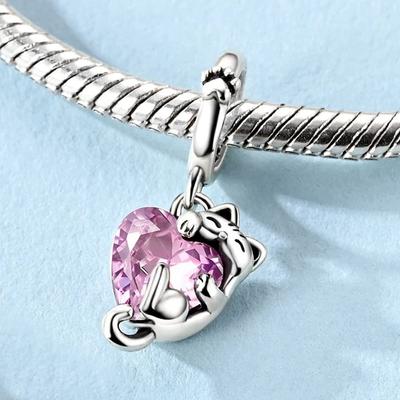 Copper Dangle Charm Cute Cat Fit Original Bracelet Making For Woman Jewelry Gift