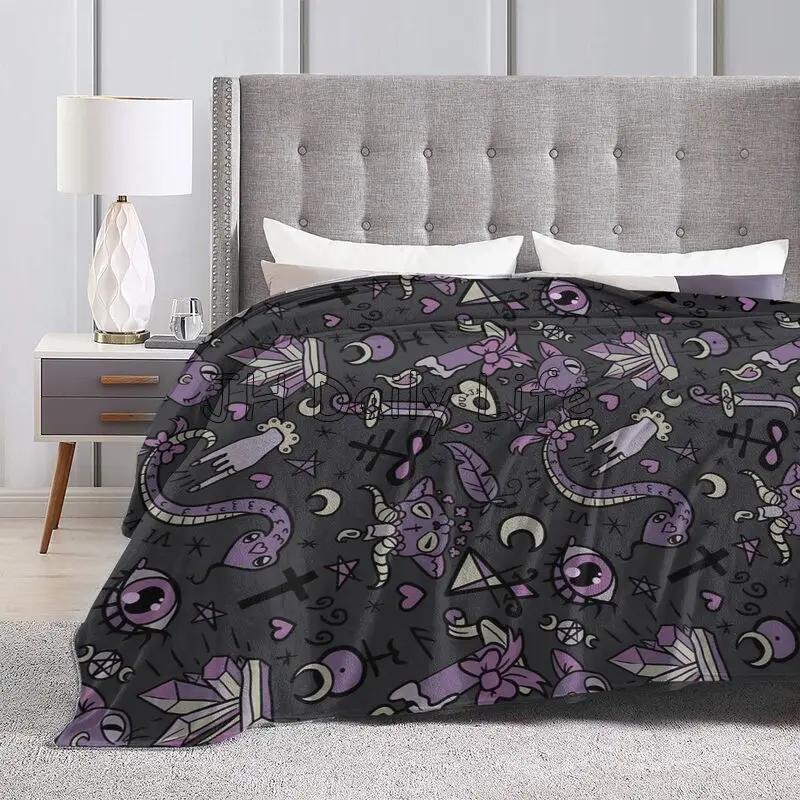 Cute Gray Purple Black Magic Goth Spooky Fleece Blanket Soft Warm Lightweight Cozy Throw Blankets for Couch Sofa Travel Camping