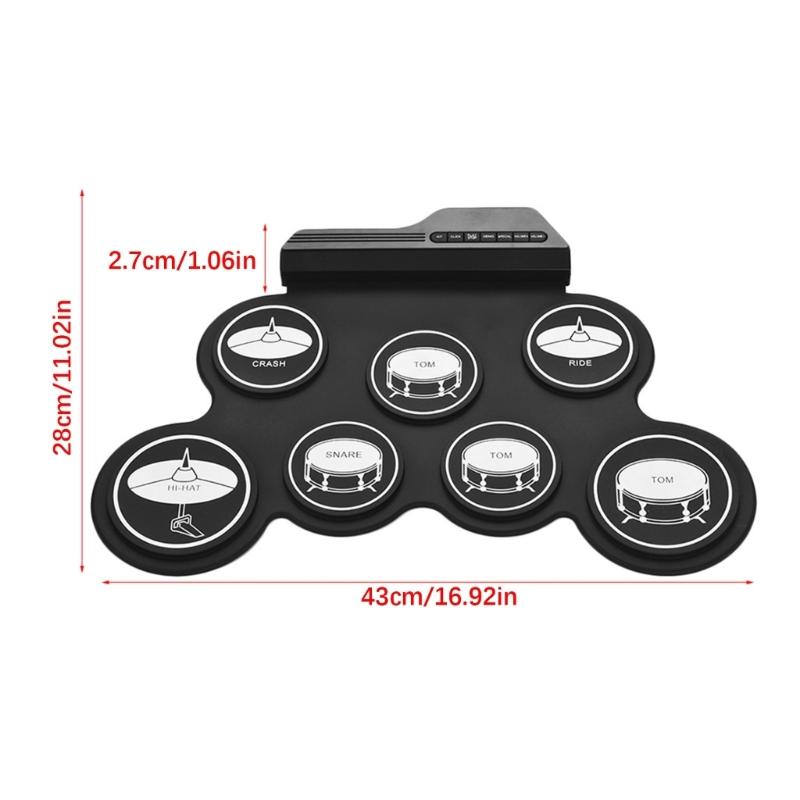 USB Powered Electronic Drum Includes Sound Output Jacks Suitable for Headphones and Speakers Featuring Various Drum Set