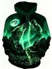 American Men's Autumn Moon Wolf Roar Print Comfortable Soft Hooded Sweatshirt Long Sleeved T-shirt Outdoor City Street Style Top