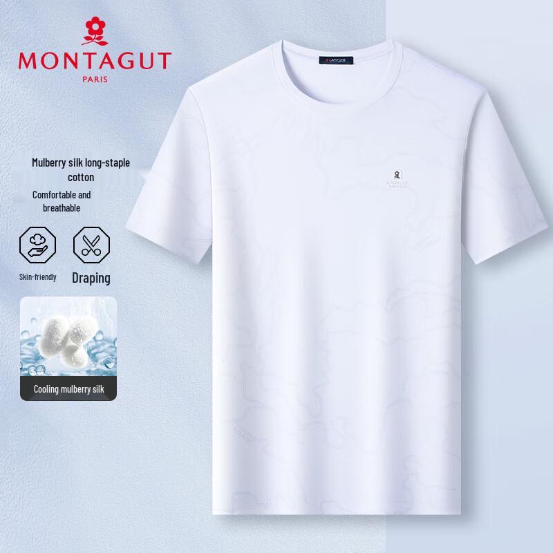 MONTAGUT Men's Silk Blend Modal Ice-Feel Round Neck T-Shirt