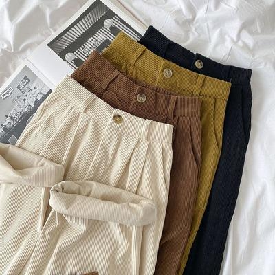 Autumn Vintage High Waist Corduroy Pants Women Korean Fashion Retro Wide Leg Trousers All Match Streetwear Solid Casual Clothes