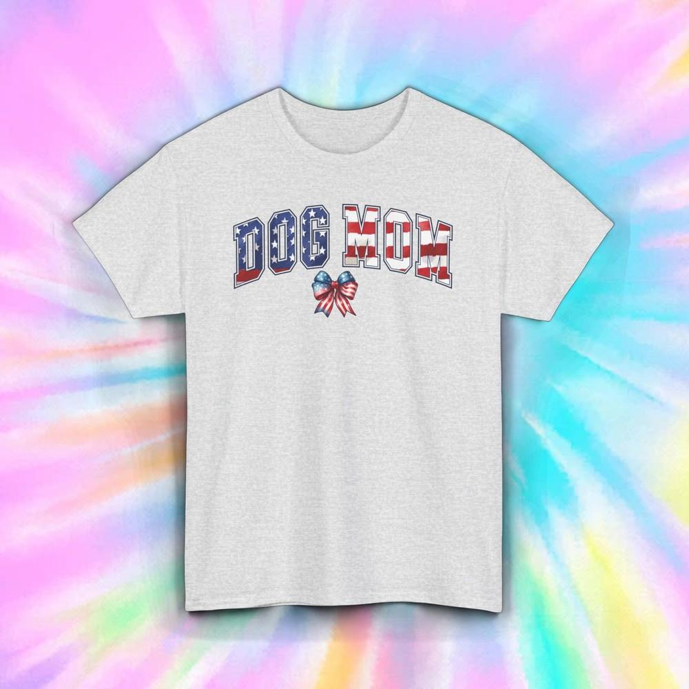 

Dog Mom T-Shirt | Patriotic American Flag Bow Graphic Tee | S-5XL S