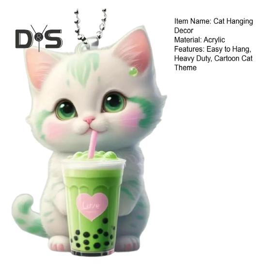 Mléčný čaj Kočka závěsná dekorace s korálkovým řetízkem Oboustranný akrylový 2D kreslený koťátko Cartoon přívěsek zpětné zrcátko