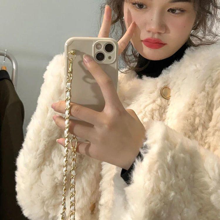 Winter new lamb wool coat women's small loose soft waxy white fluffy top cotton clothes