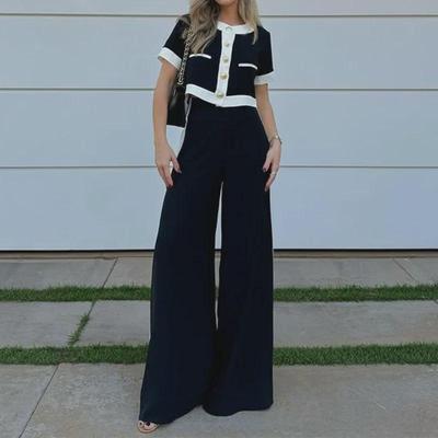 Women's 2024 Autumn/Winter Black Cardigan Top & Straight Pants Two-Piece Set