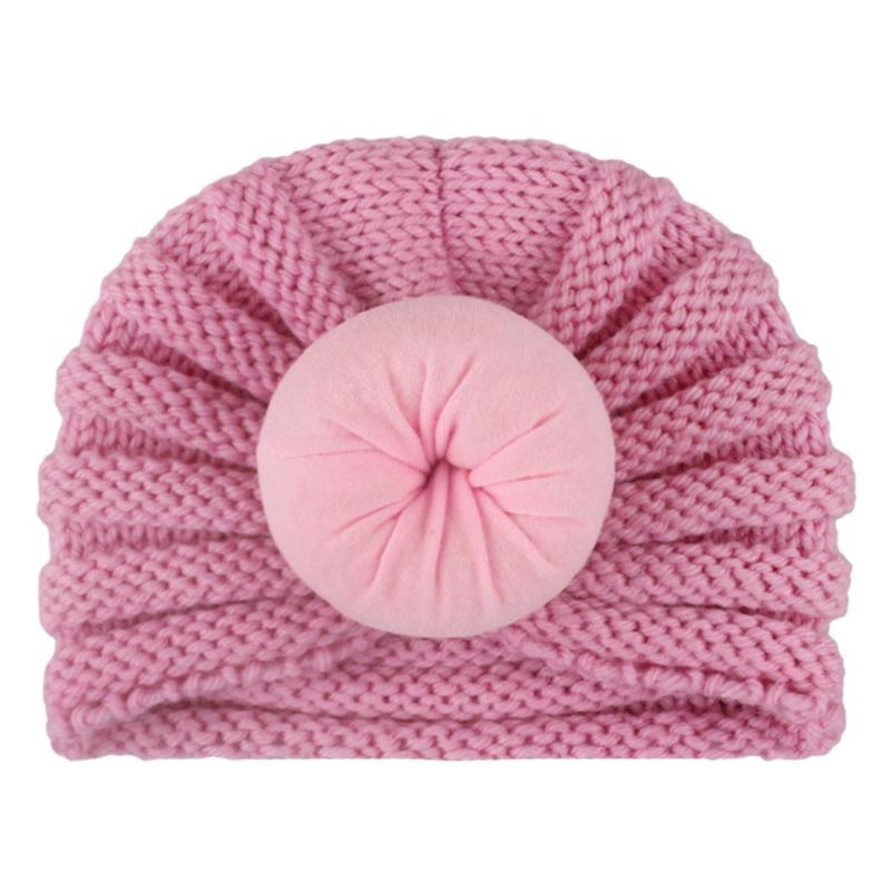 New new children's hats, baby solid color donut wool hats, Indian pullover hat dome