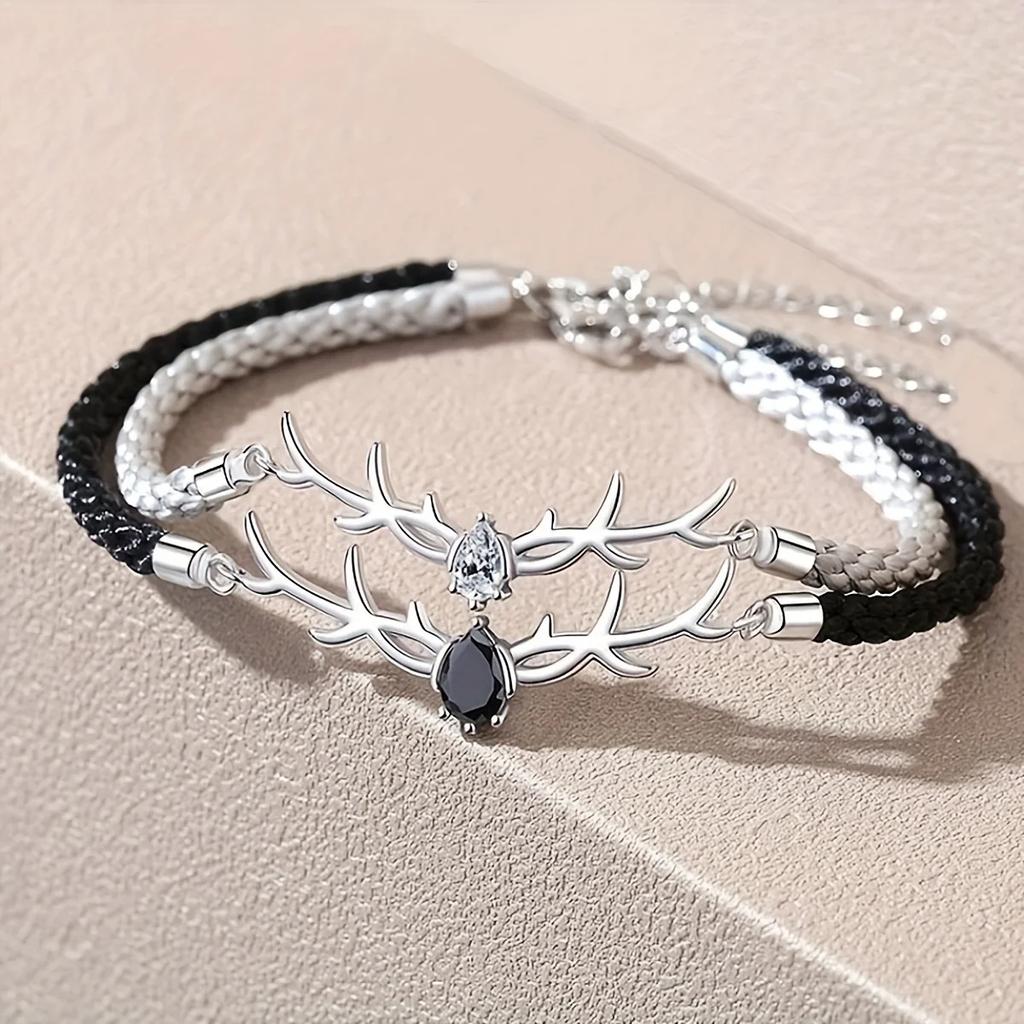 Deer Horn Heart Bracelet Copper Zircon Zircon Style for Women Valentine's Day Christmas Gift