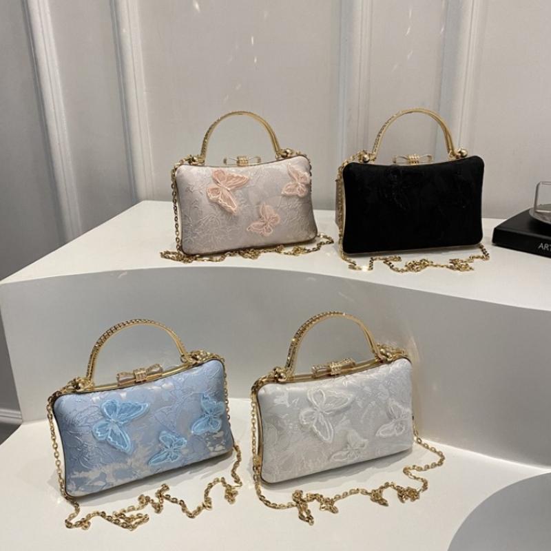 Elegant Butterfly Women Square Shoulder Bags Solid Color Ladies Chain Crossbody Bag Chinese Style Female Dinner Handbags Purse