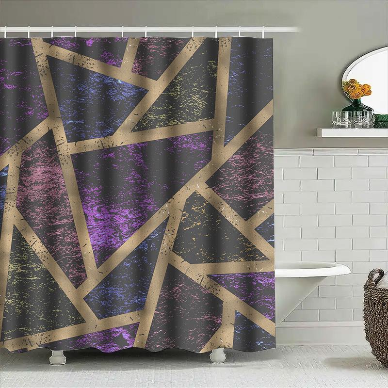 Unique Geometric Pattern Shower Curtain Modern Waterproof Fabric Bathroom Decoration Black Purple Blue Yellow Gold Pink Decorati
