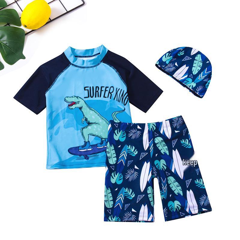 

Boys Dinosaur Quick-Dry Two-Piece Swimsuit with Sun Protection 90 темно-синий